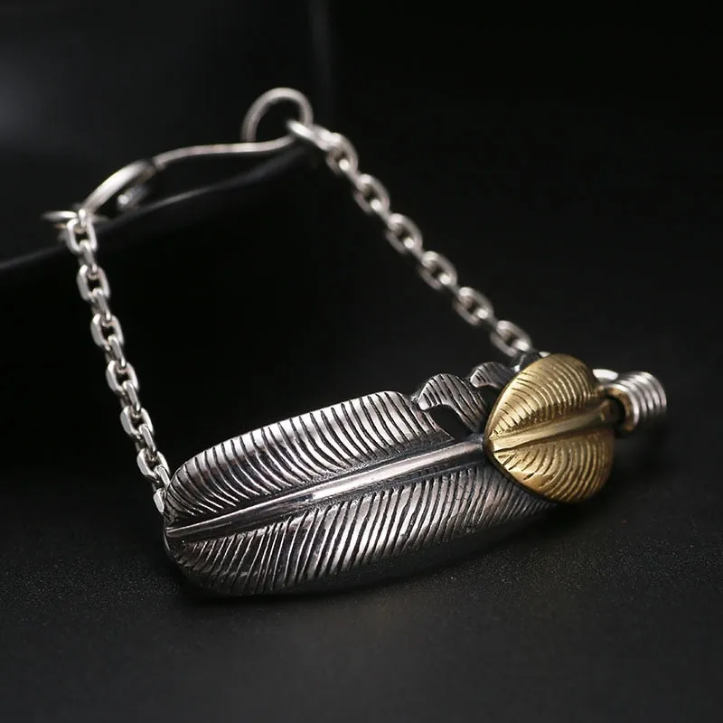 Gold and Silver Feather 925 Sterling Silver Punk Rock Fashion Bracelet