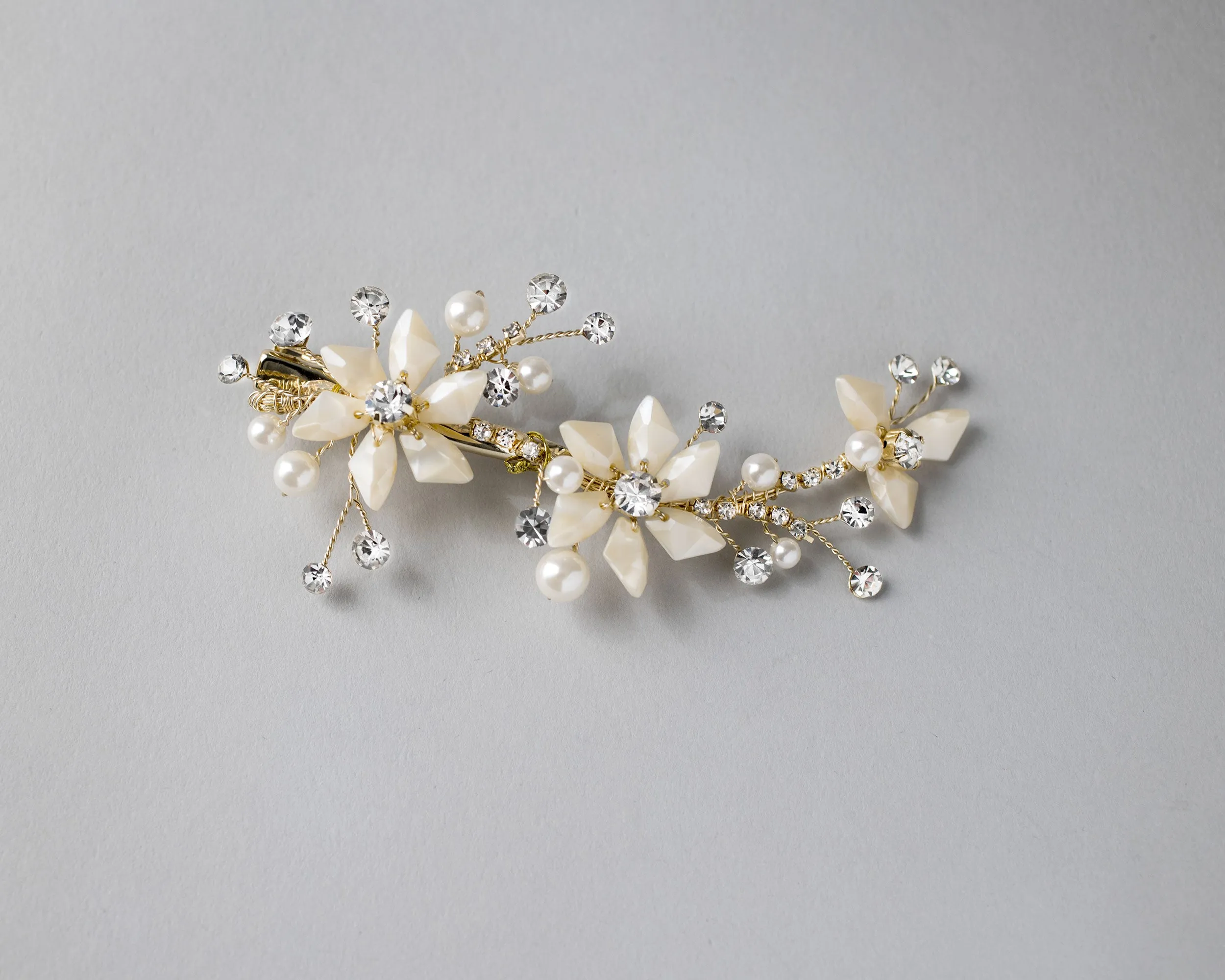 Gold Beaded Flower Bridal Hair Clip