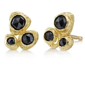 Gold Pebble Black Diamond Stud Earrings