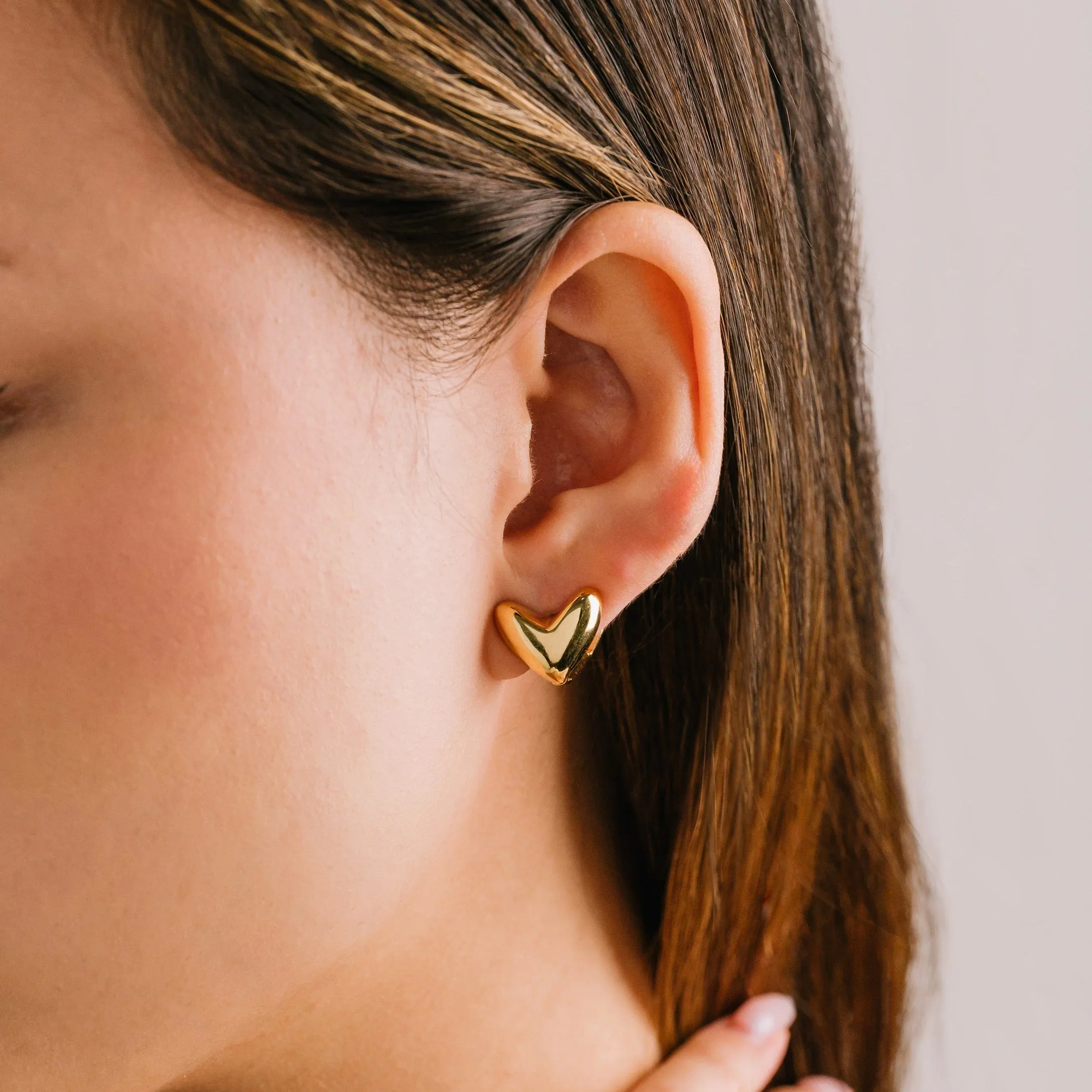 Gold Plated Heart Puff Hoop Earrings