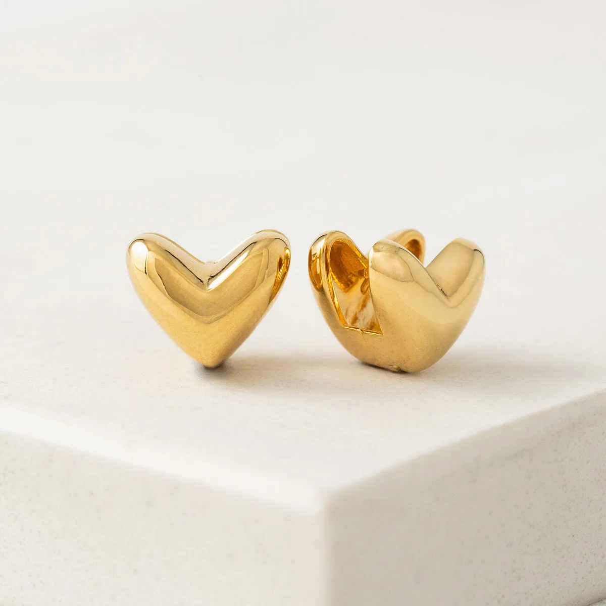 Gold Plated Heart Puff Hoop Earrings