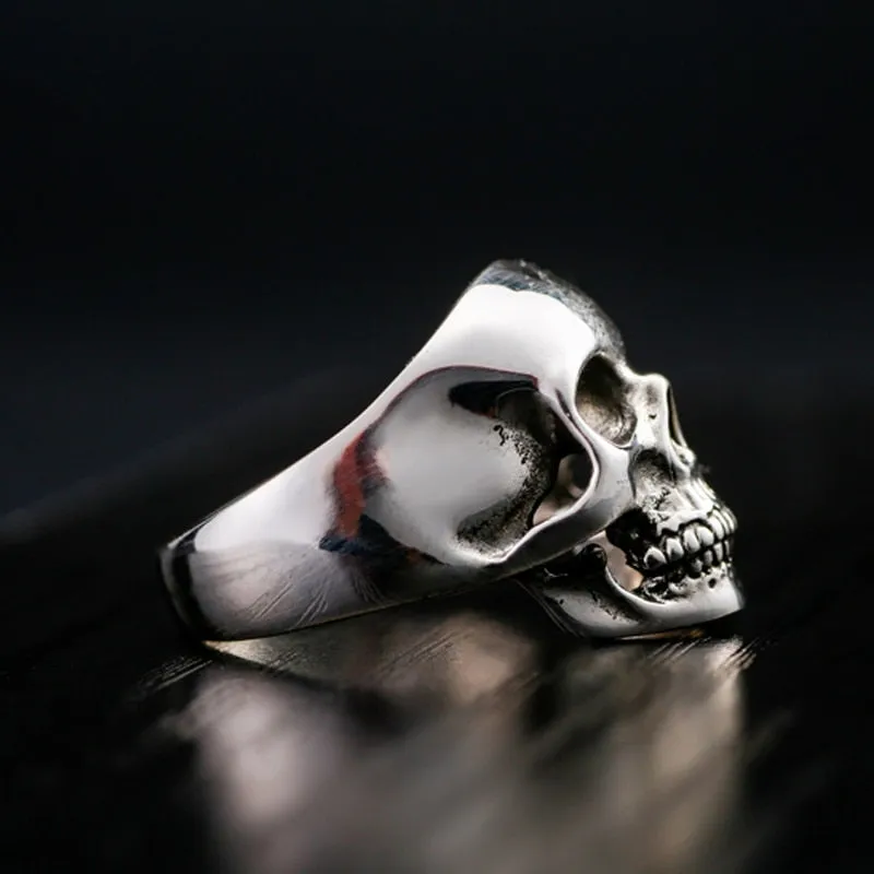 Gothic Silver Skull with Domineering Teeth 925 Sterling Silver Vintage Punk Rock Ring