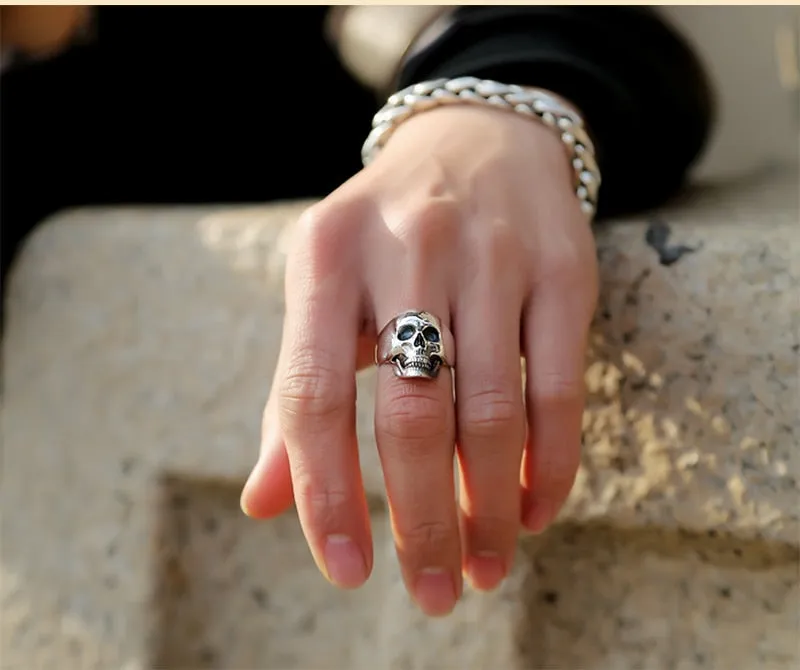 Gothic Silver Skull with Domineering Teeth 925 Sterling Silver Vintage Punk Rock Ring