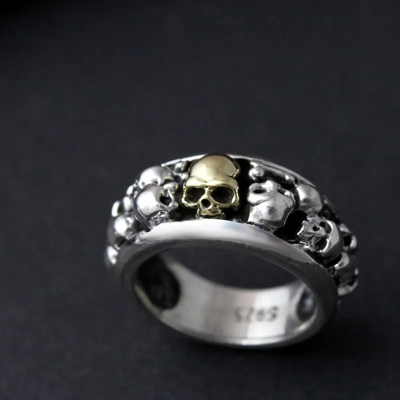 Gothic Silver Skulls 925 Sterling Silver Vintage Cool Punk Style Ring