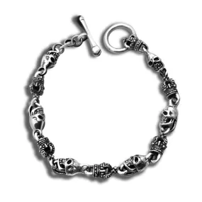 Gothic Skull and Crown 925 Sterling Silver Vintage Punk Biker Bracelet