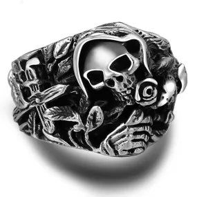 Gothic Skull, Flower, Cross and Howling Eagle 925 Sterling Silver Vintage Punk Rock Ring