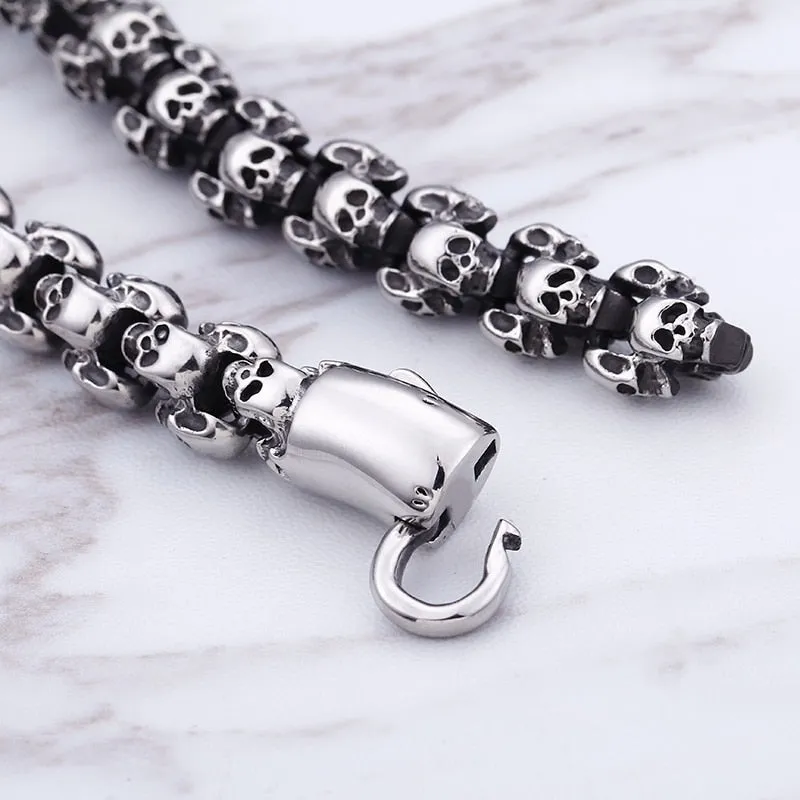 Gothic Skull Link Chain Stainless Steel Punk Brushed Polished Long Necklace