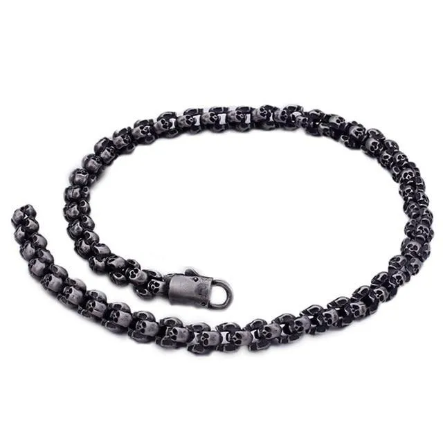 Gothic Skull Link Chain Stainless Steel Punk Brushed Polished Long Necklace