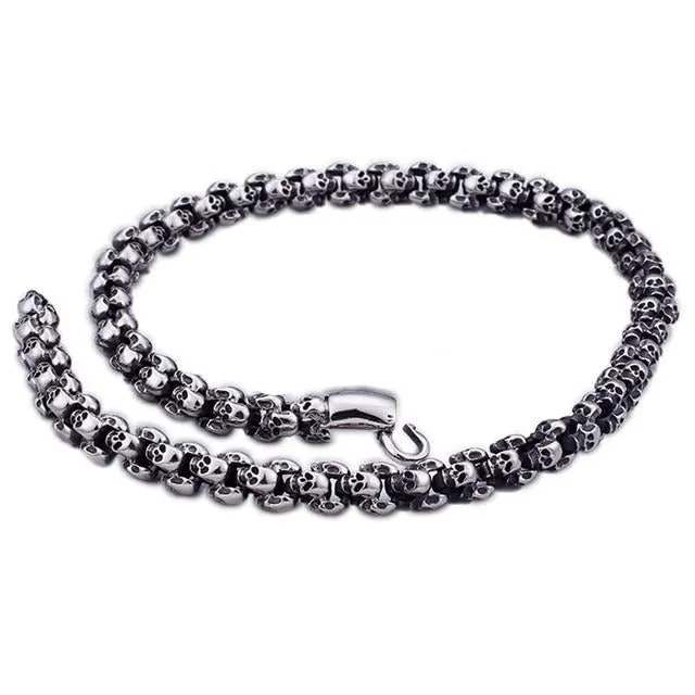 Gothic Skull Link Chain Stainless Steel Punk Brushed Polished Long Necklace