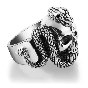 Gothic Skull with Snake 925 Sterling Silver Punk Rock Biker Ring