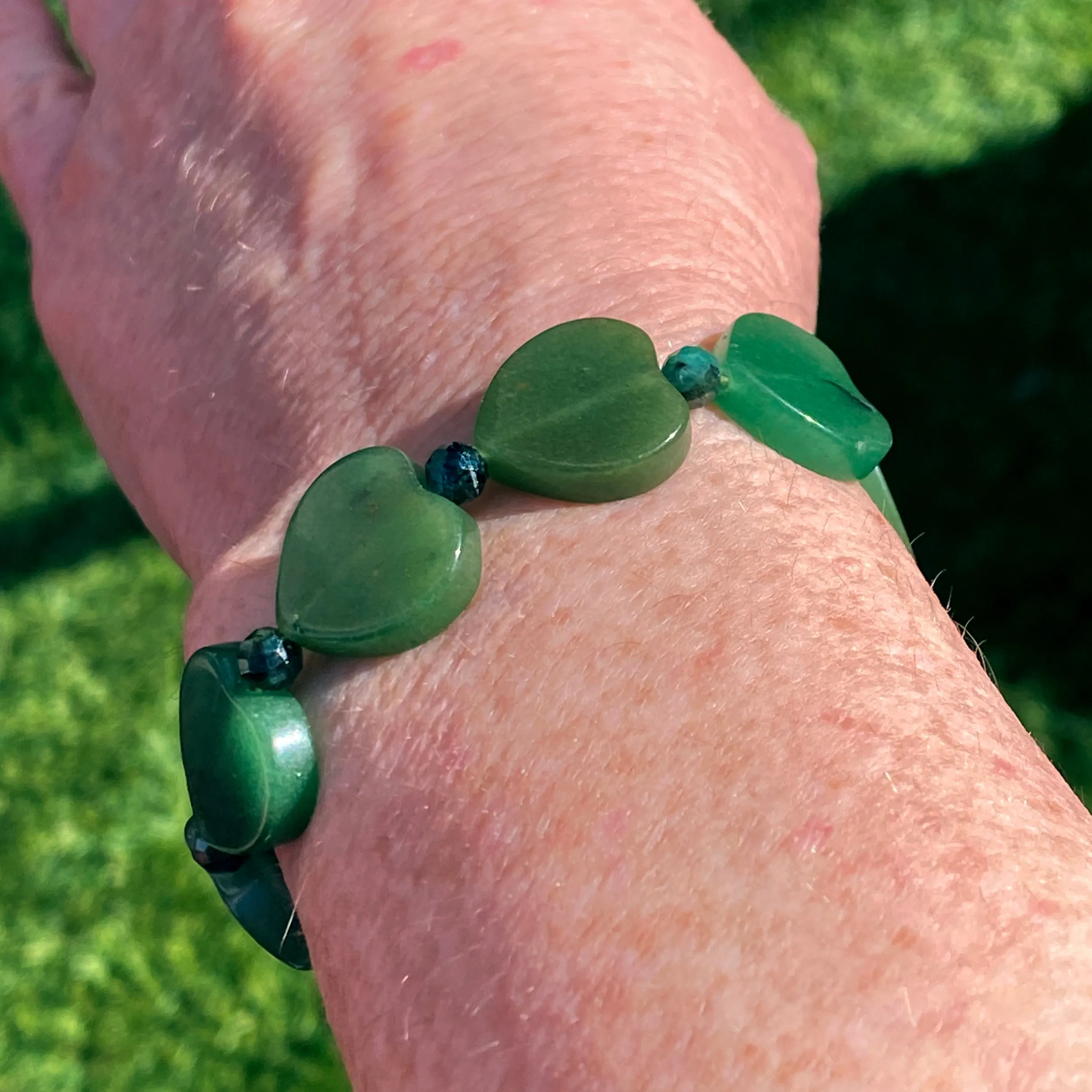 Green Aventurine gemstone Hearts & genuine Emerald Bracelet