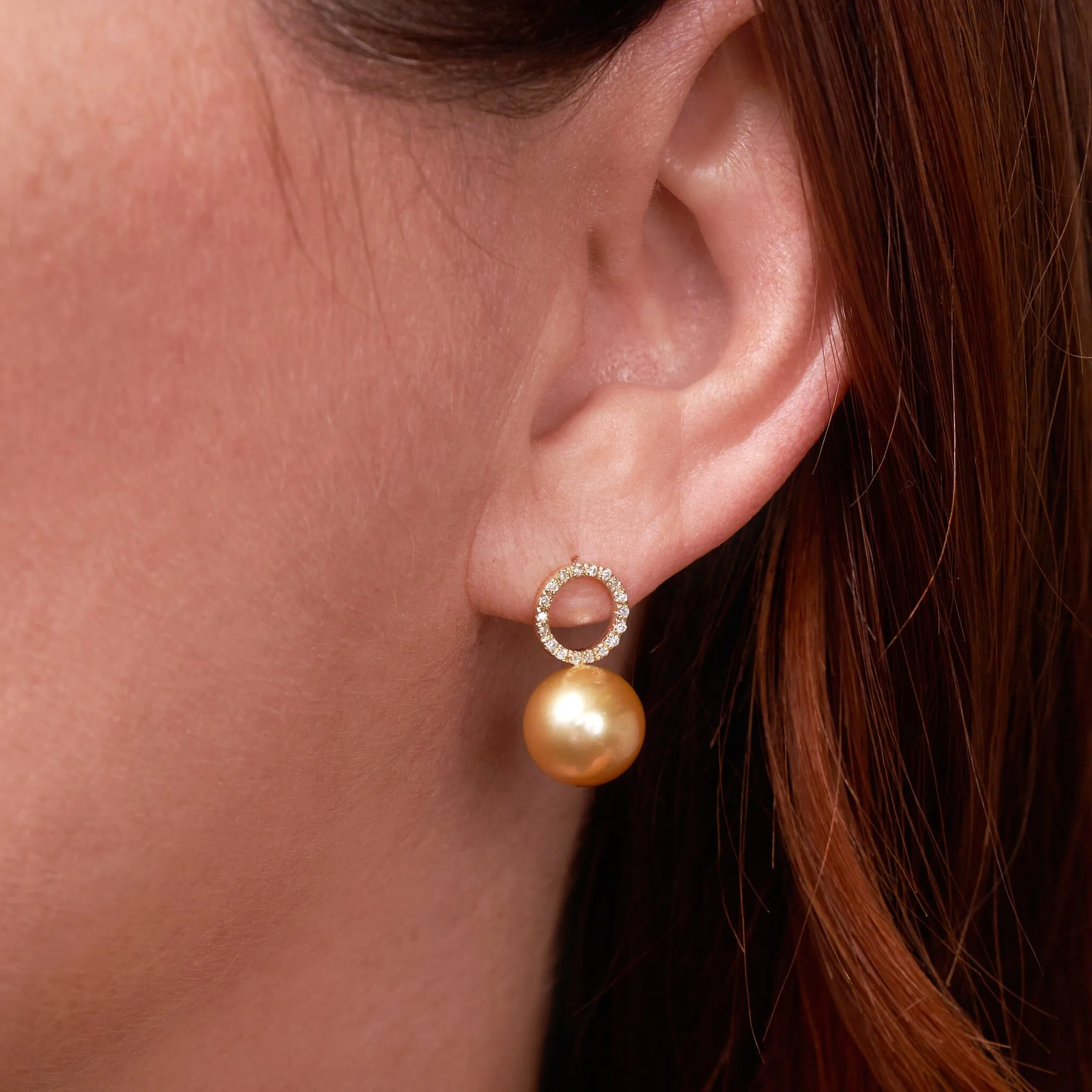 Halo Collection 10.0-11.0 mm Golden South Sea Pearl and Diamond Earrings