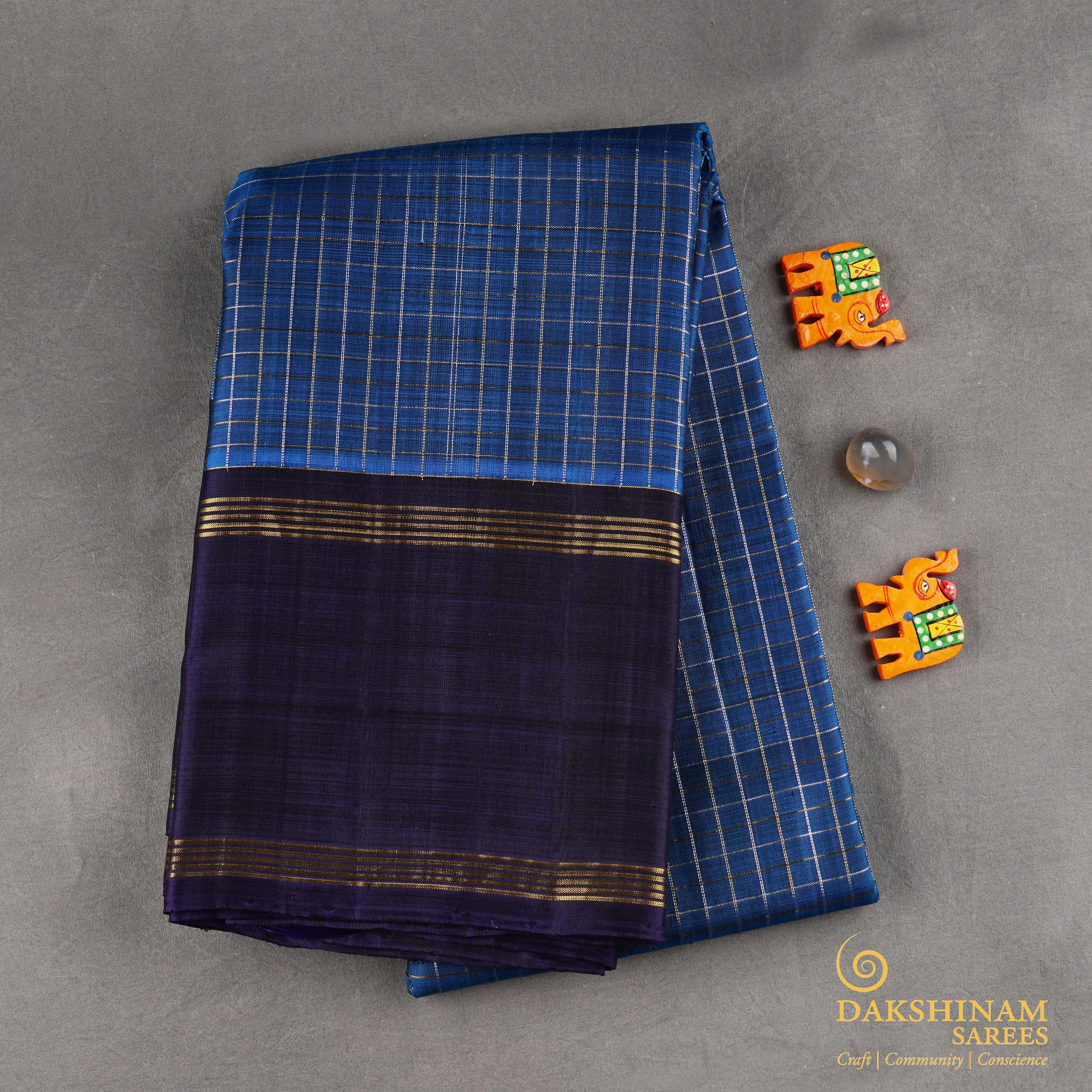 Handwoven Blue Kanjivaram Silk Saree - 1835T005759DSC