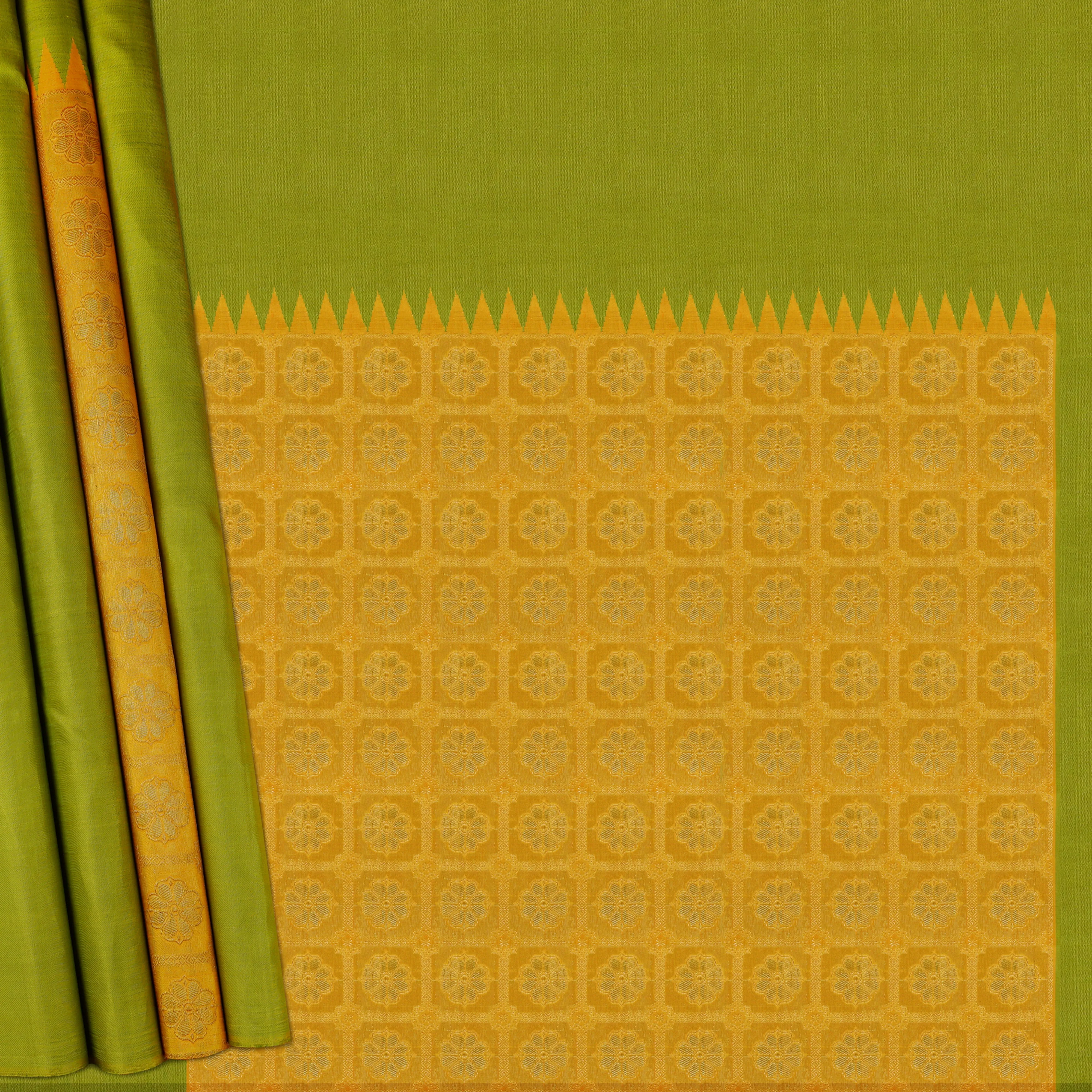 Handwoven Green with Yellow Kanjivaram Silk Saree - 1884T006031DSC