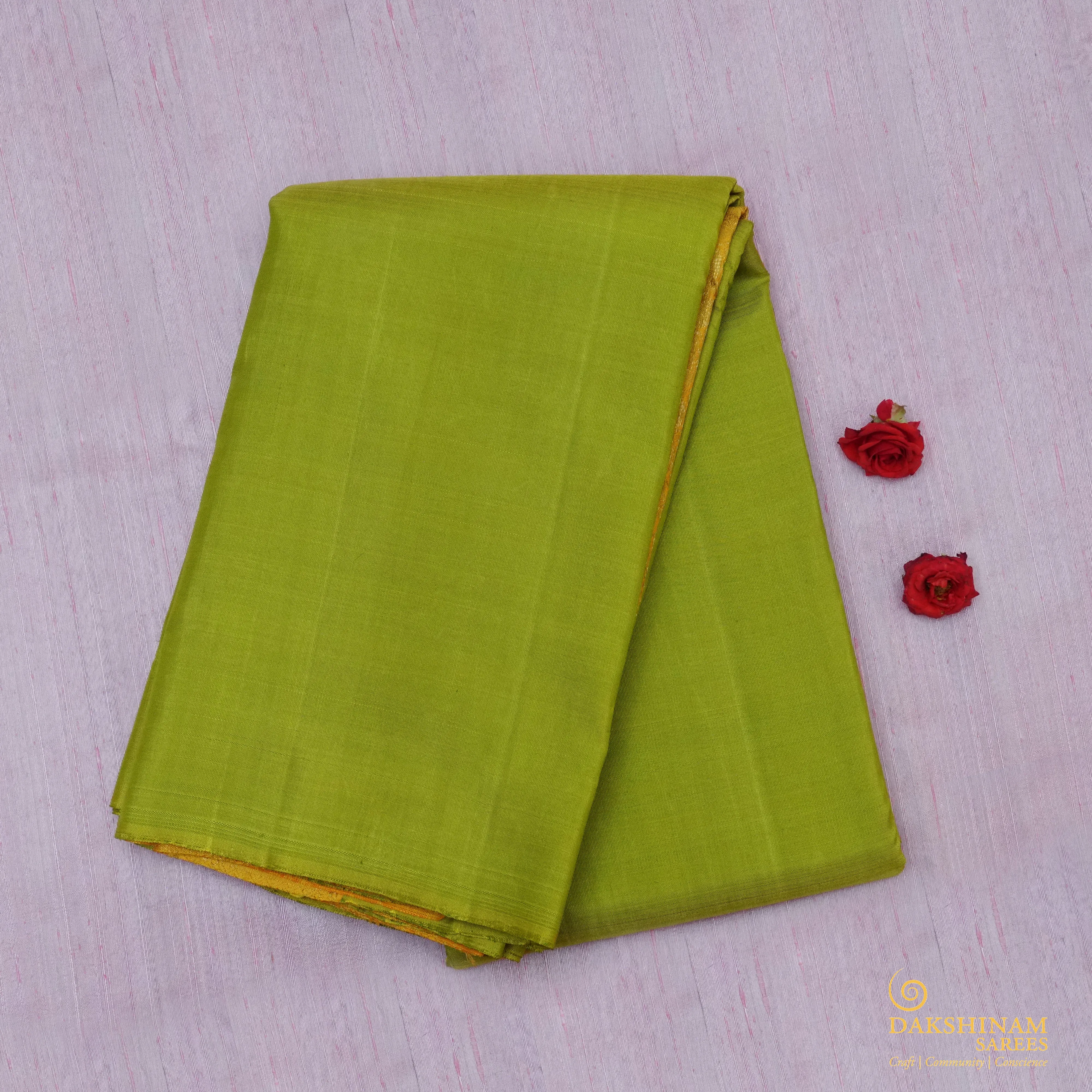 Handwoven Green with Yellow Kanjivaram Silk Saree - 1884T006031DSC