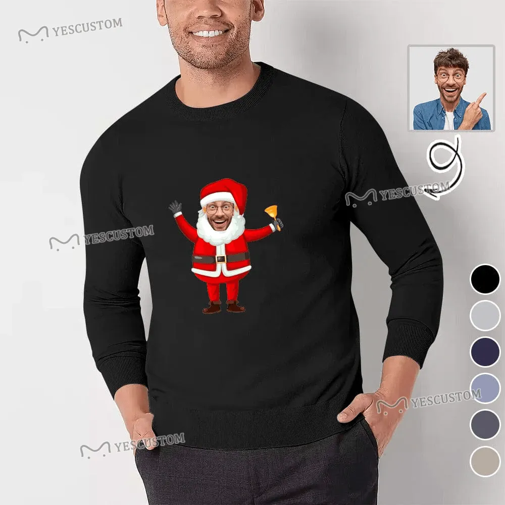 [High Quality]Custom Face Christmas Santa Round Neck Sweater for Men Personalized Long Sleeve Ugly Sweater Tops