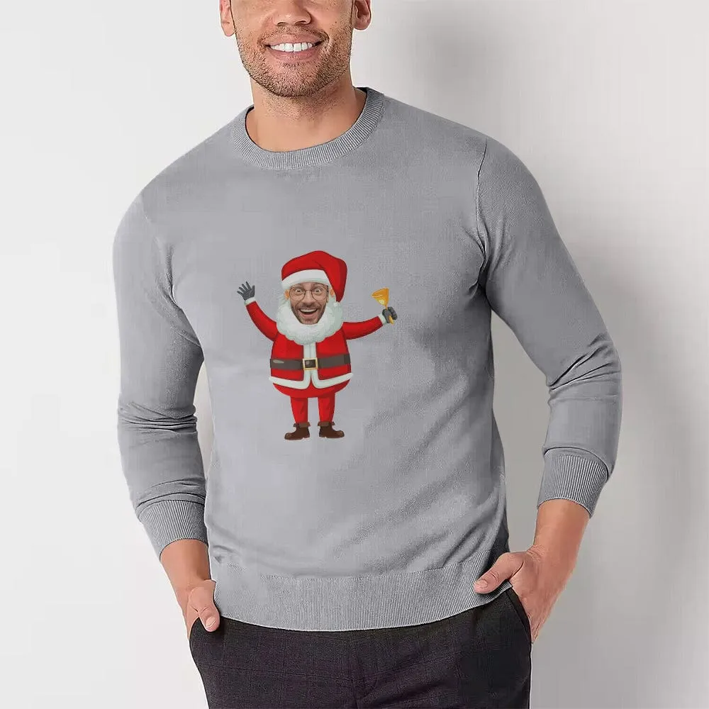 [High Quality]Custom Face Christmas Santa Round Neck Sweater for Men Personalized Long Sleeve Ugly Sweater Tops