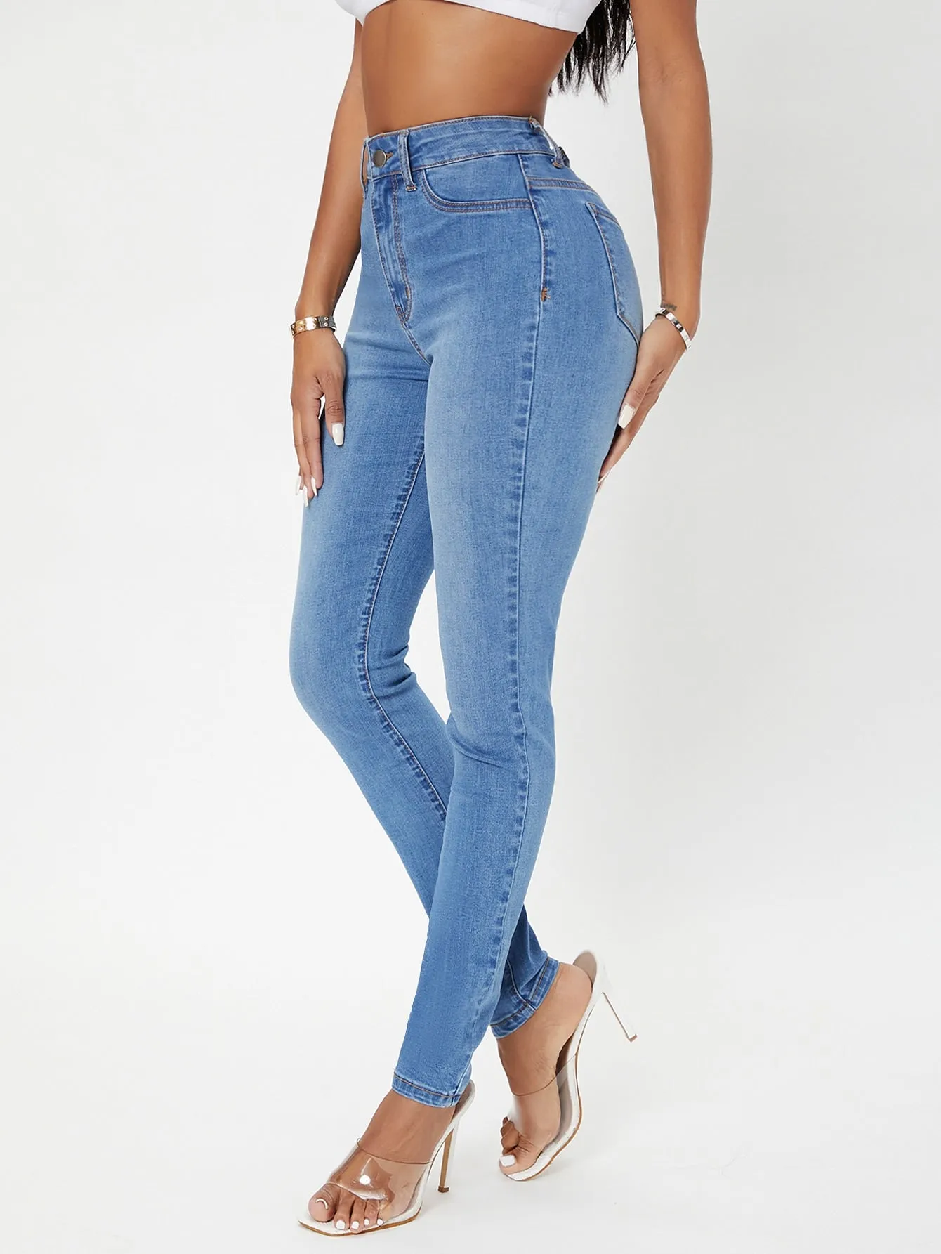 High Waist Zip Fly Skinny Jeans