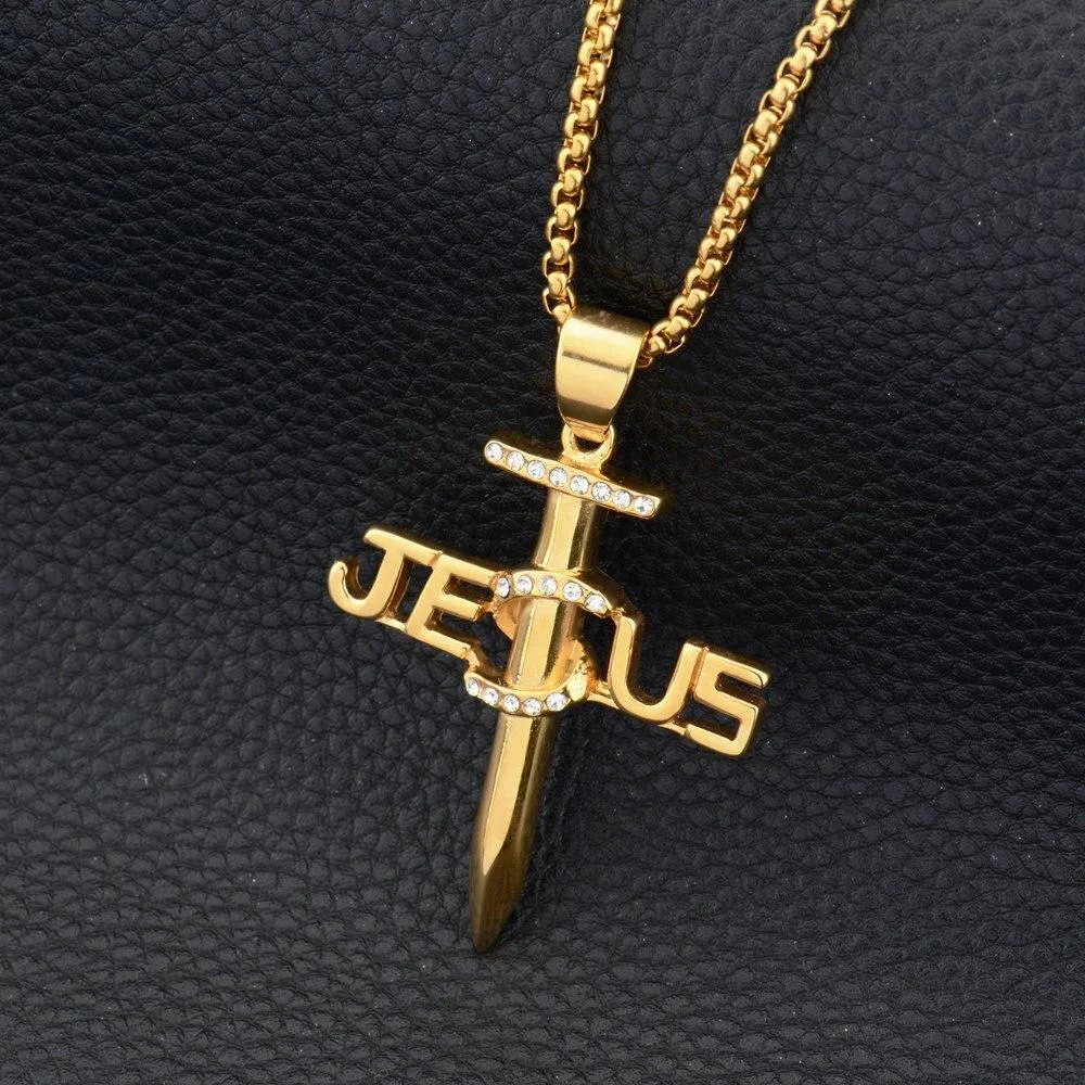 Hip Hop Jesus Cross Nail Pendant Necklace