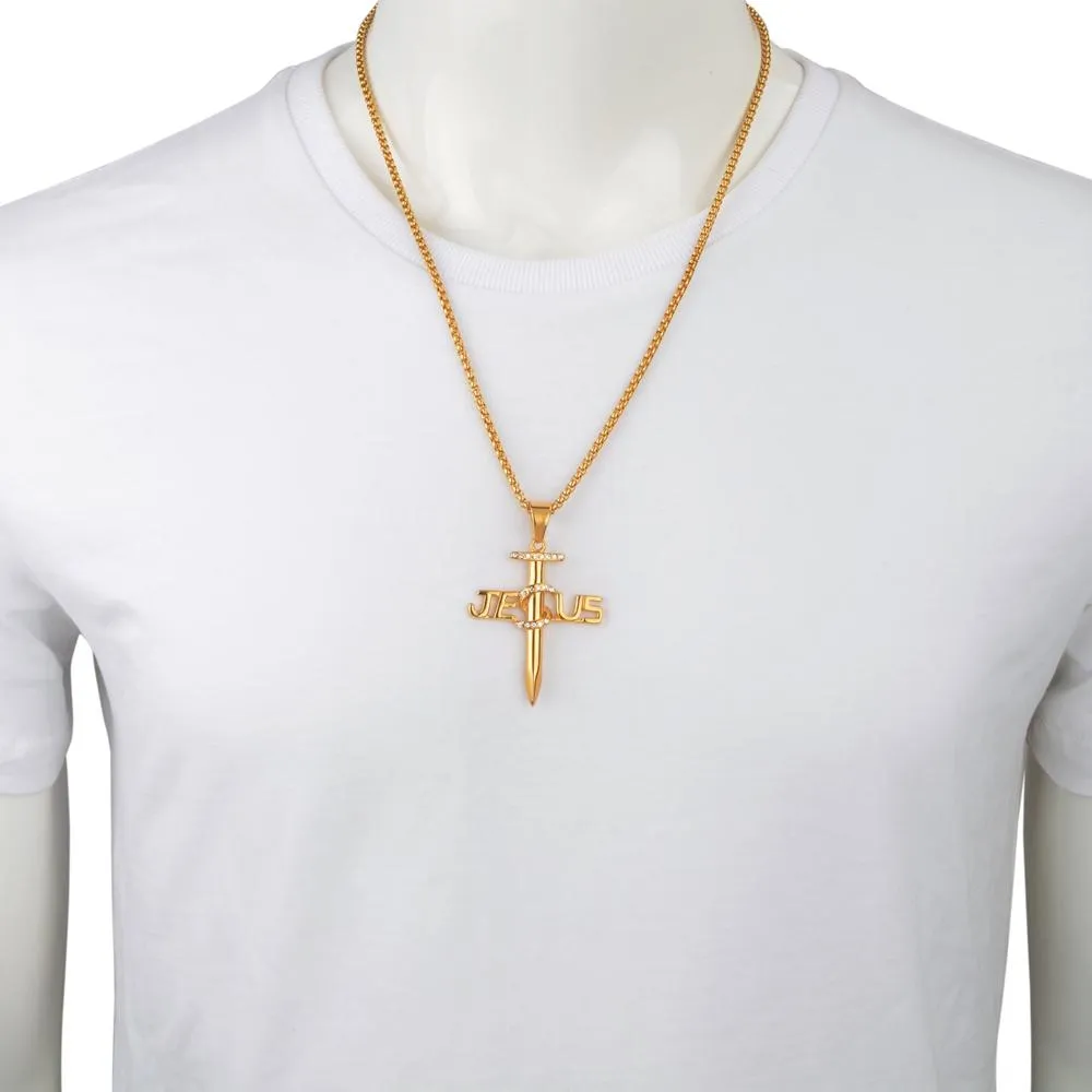 Hip Hop Jesus Cross Nail Pendant Necklace