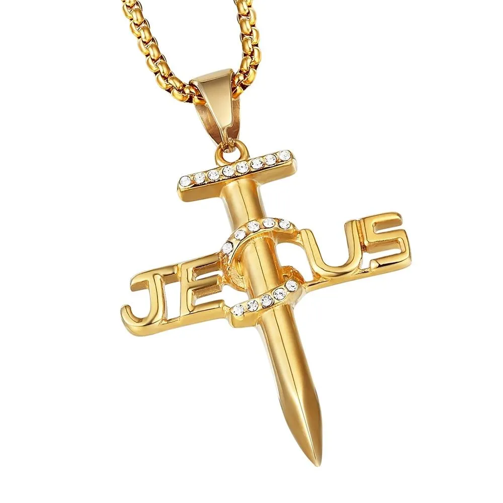 Hip Hop Jesus Cross Nail Pendant Necklace