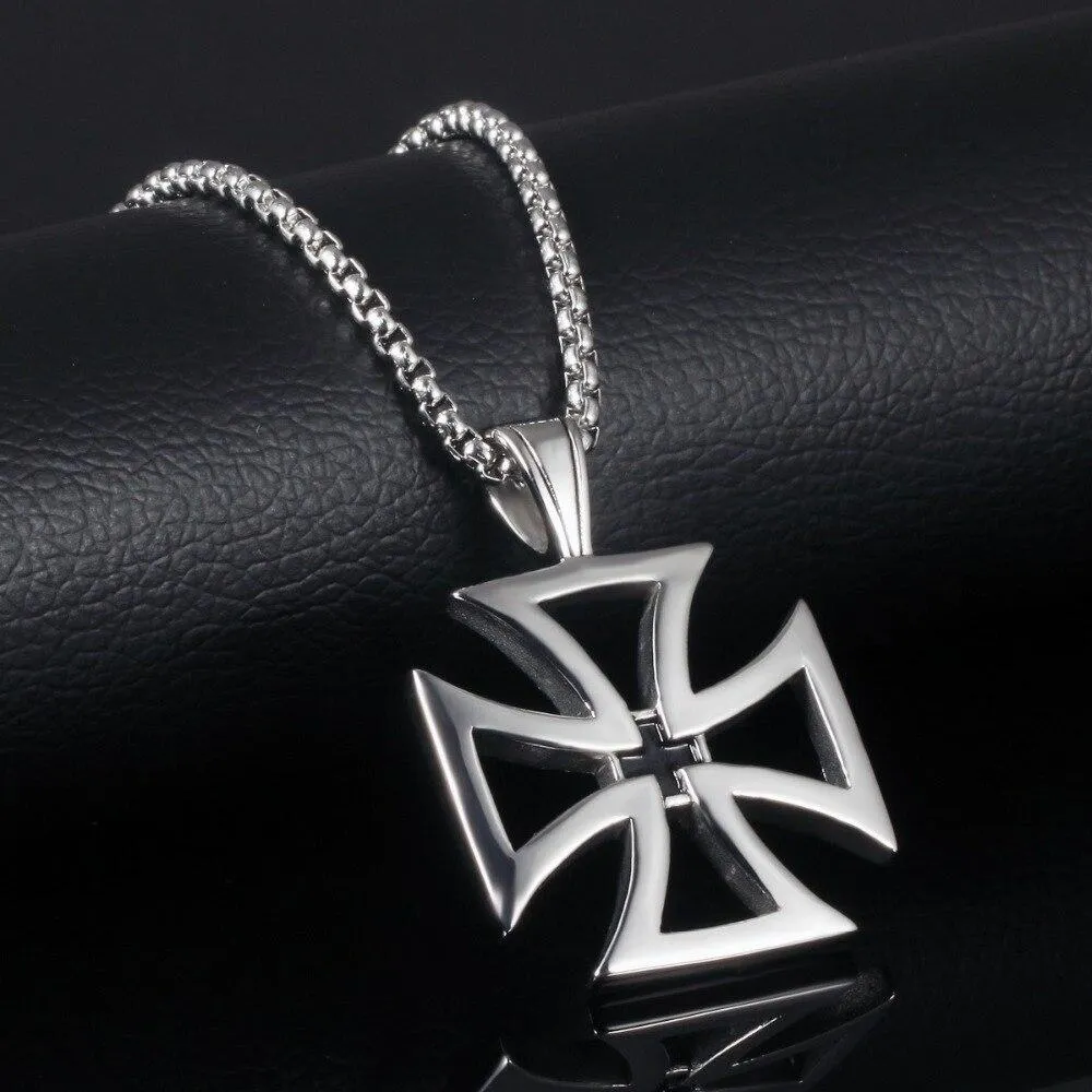 Hollow Maltese Cross Pendant Necklace