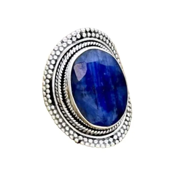 Huge Blue Sapphire 925 Sterling Silver Ring,Handmade Filigree Jewelry,Gift For Her