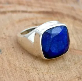 Indian Blue Sapphire 925 Sterling Silver Ring, Handmade Jewelry,Cushion Gemstone, Gift for someone you love