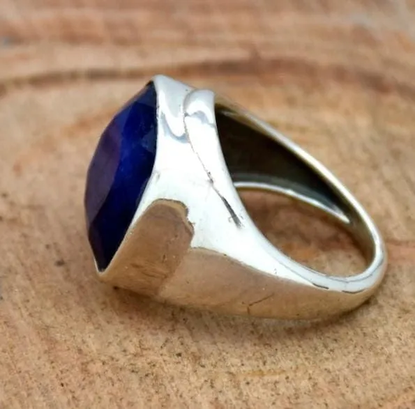 Indian Blue Sapphire 925 Sterling Silver Ring, Handmade Jewelry,Cushion Gemstone, Gift for someone you love