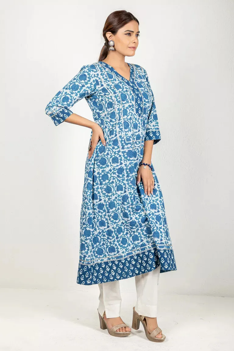 Indigo Hand Block Dabu Print Blue Kurta