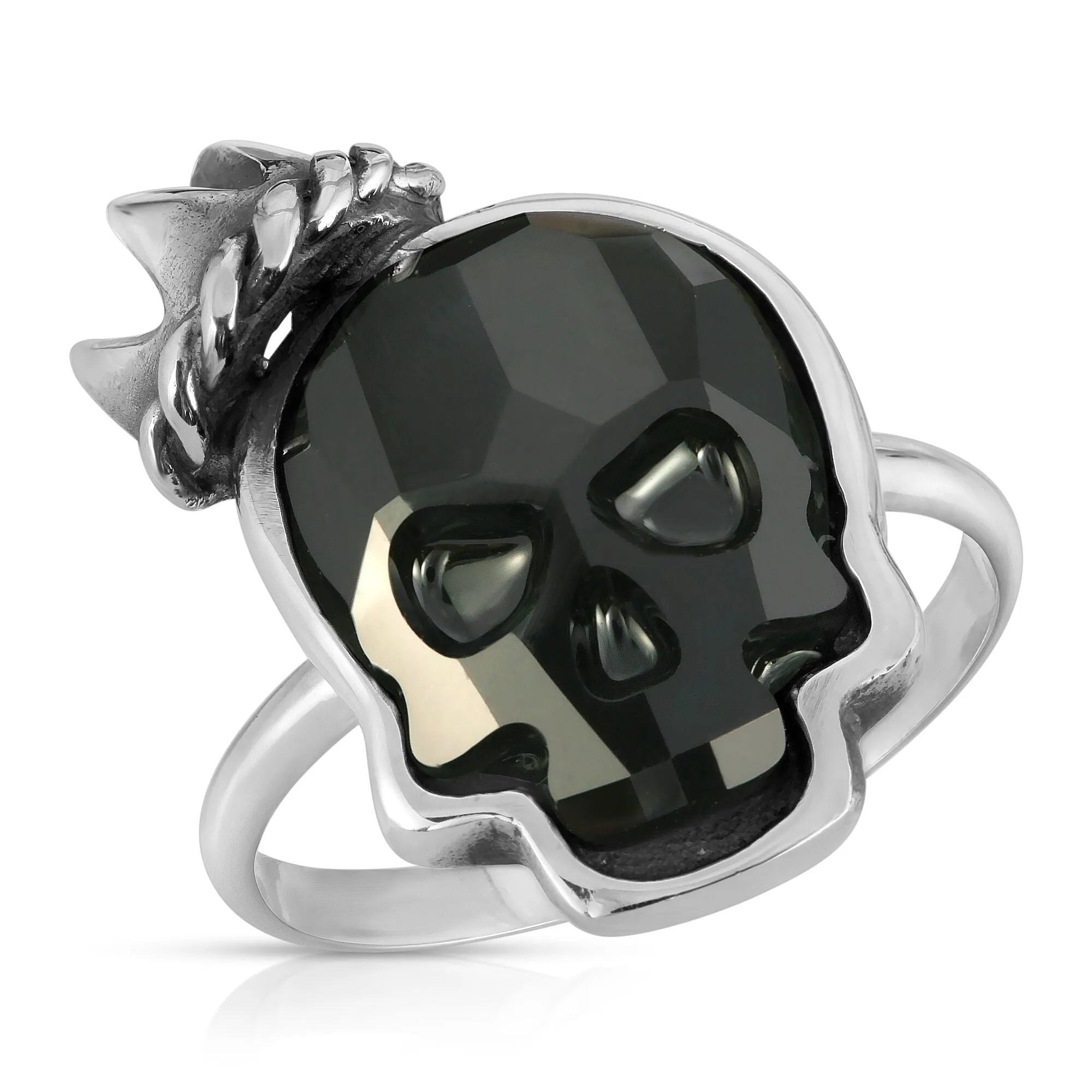 Jet Black Crown Skull Ring