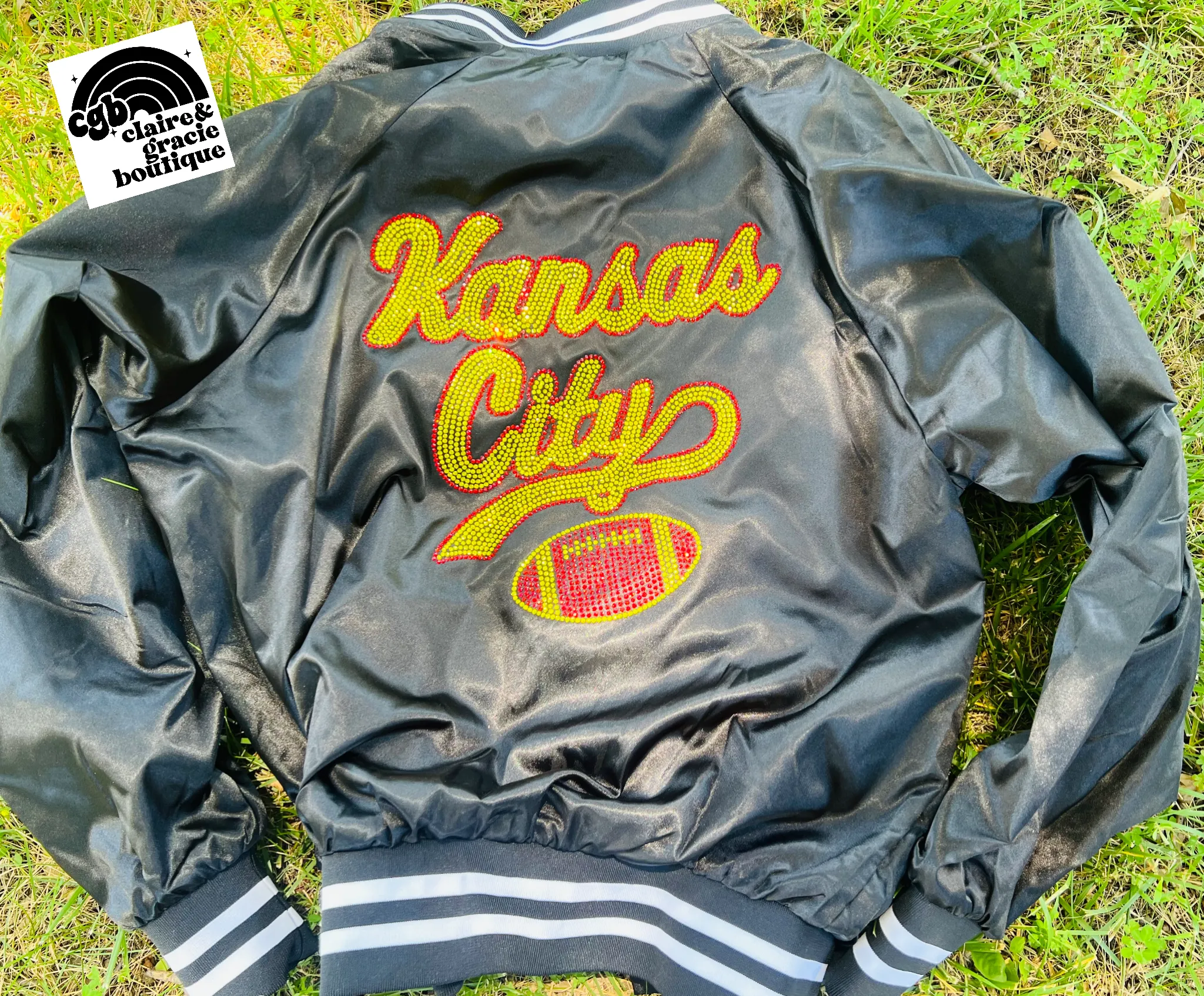 Kansas City Varsity Satin Jacket | Rhinestones