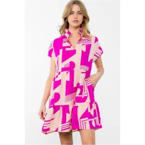 Lexi Magenta Short Sleeve Printed Midi Dress