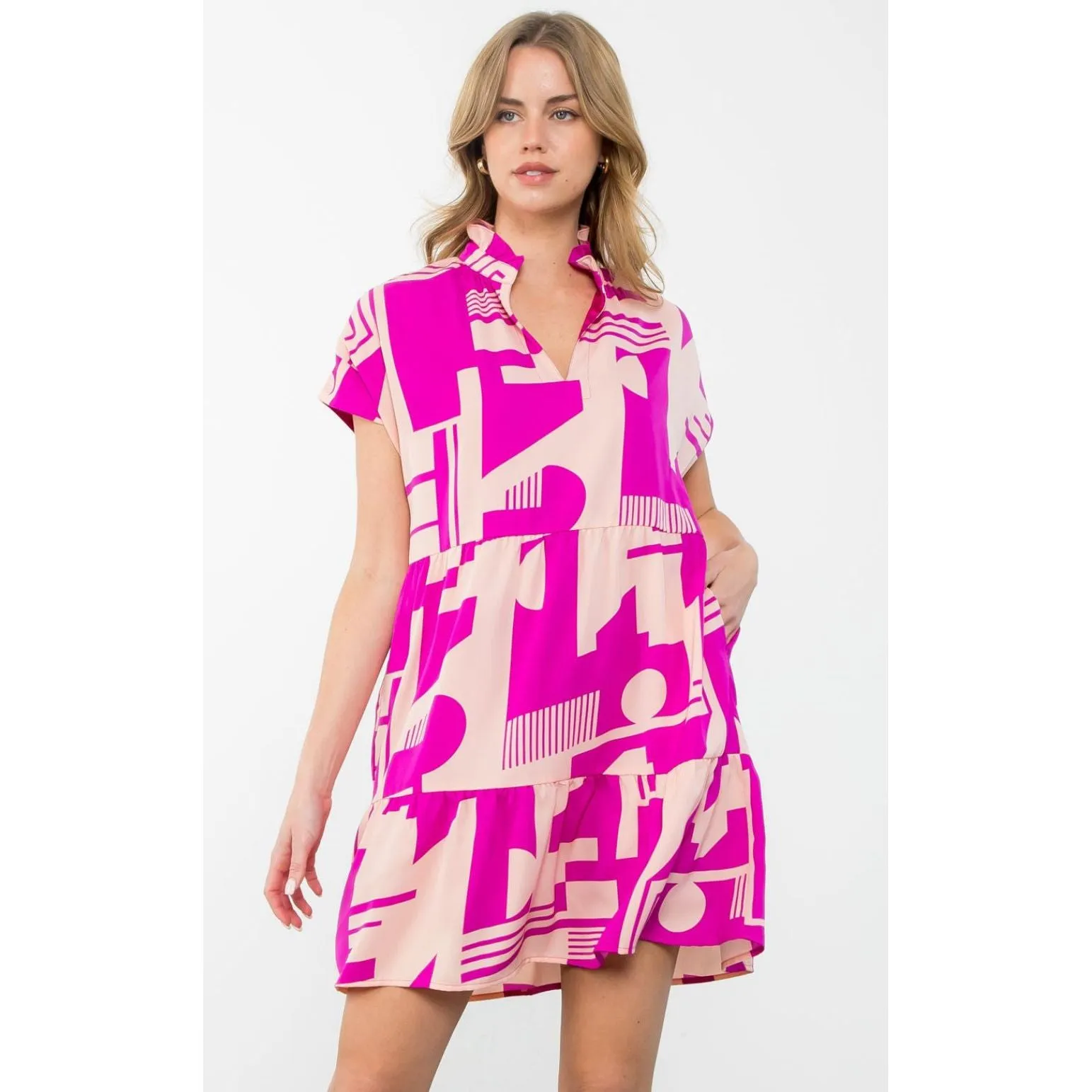 Lexi Magenta Short Sleeve Printed Midi Dress