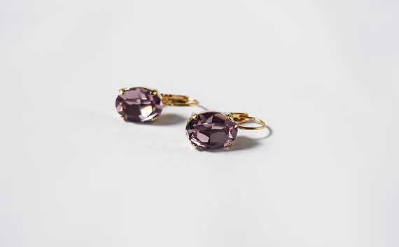 Light Purple Swarovski Crystal Earrings - Medium Oval