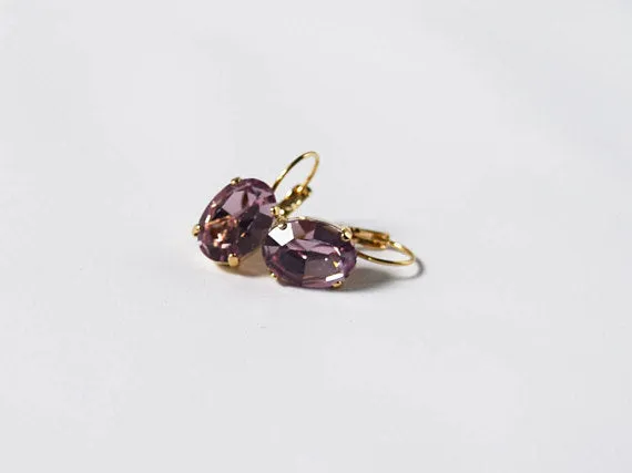 Light Purple Swarovski Crystal Earrings - Medium Oval