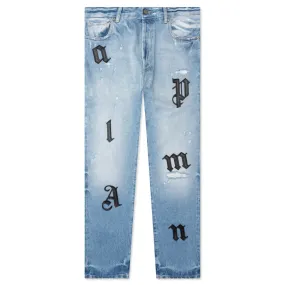 Light Wash Logo Patch Reg 5 Pockets Pant- Light Blue