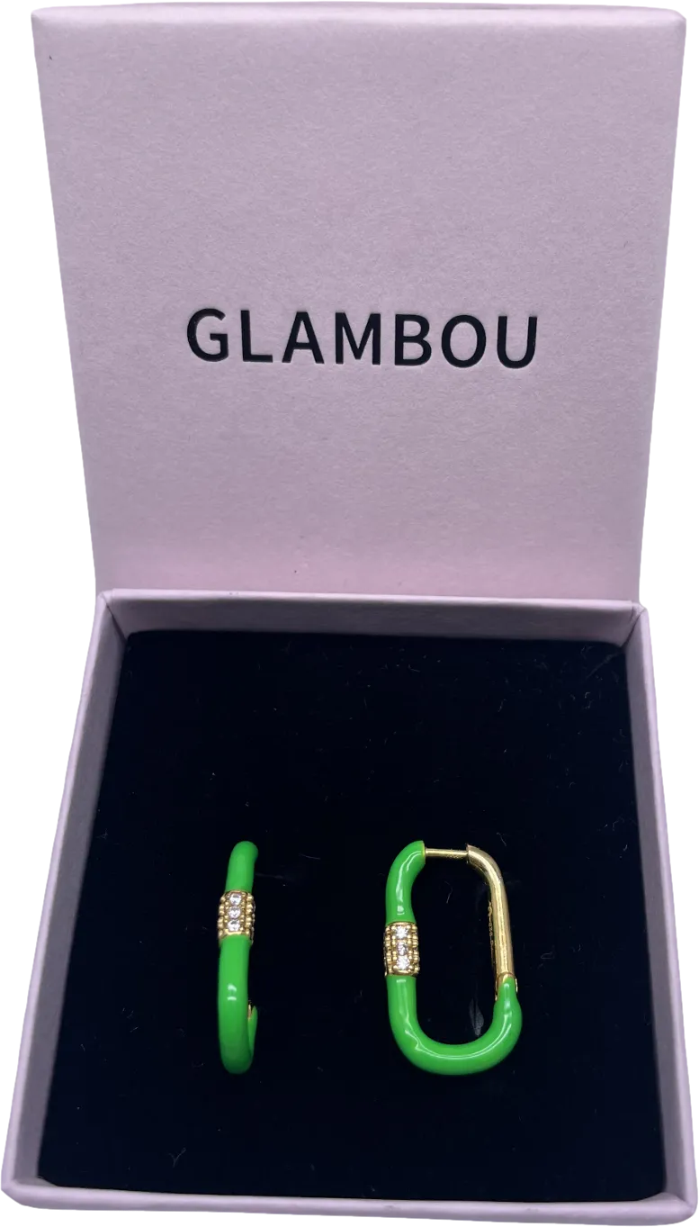 Lili claspe Green Enamel / Crystal Rectangular Hoop Earrings