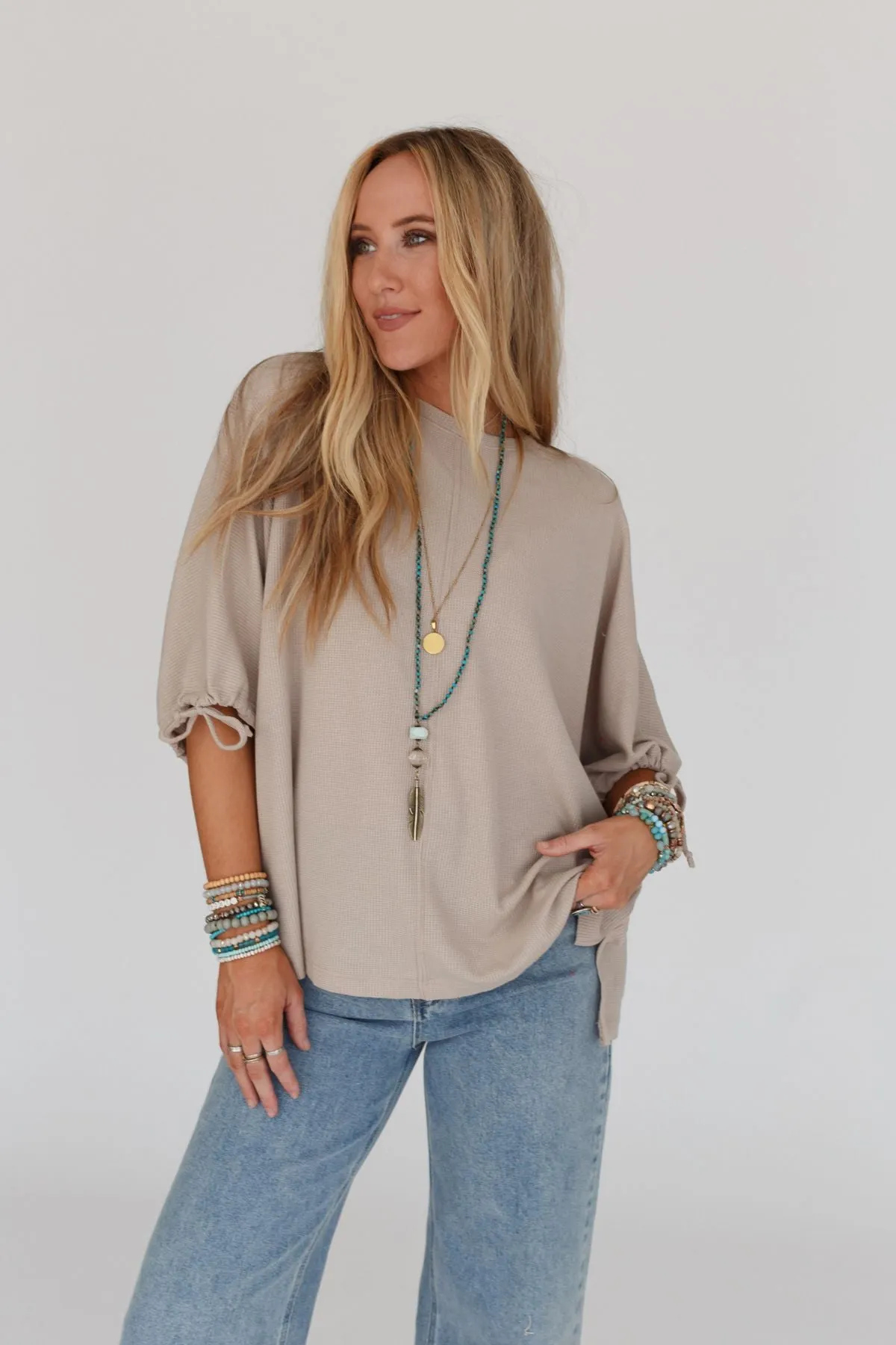 Little Lark Puff Sleeve Tee - Taupe