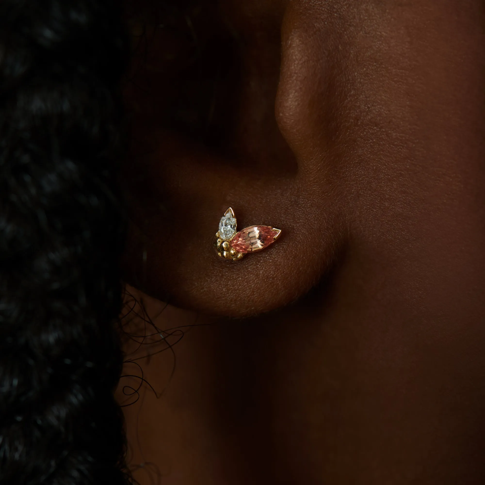 Little Sprout Diamond & Padparadscha Sapphire Earrings