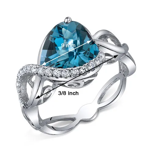 London Blue Topaz Heart Shape Sterling Silver Ring Size 5