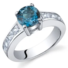 London Blue Topaz Round Cut Sterling Silver Ring Size 5