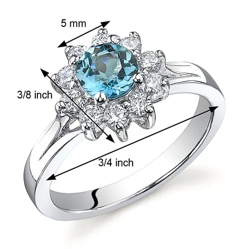 London Blue Topaz Round Cut Sterling Silver Ring Size 7