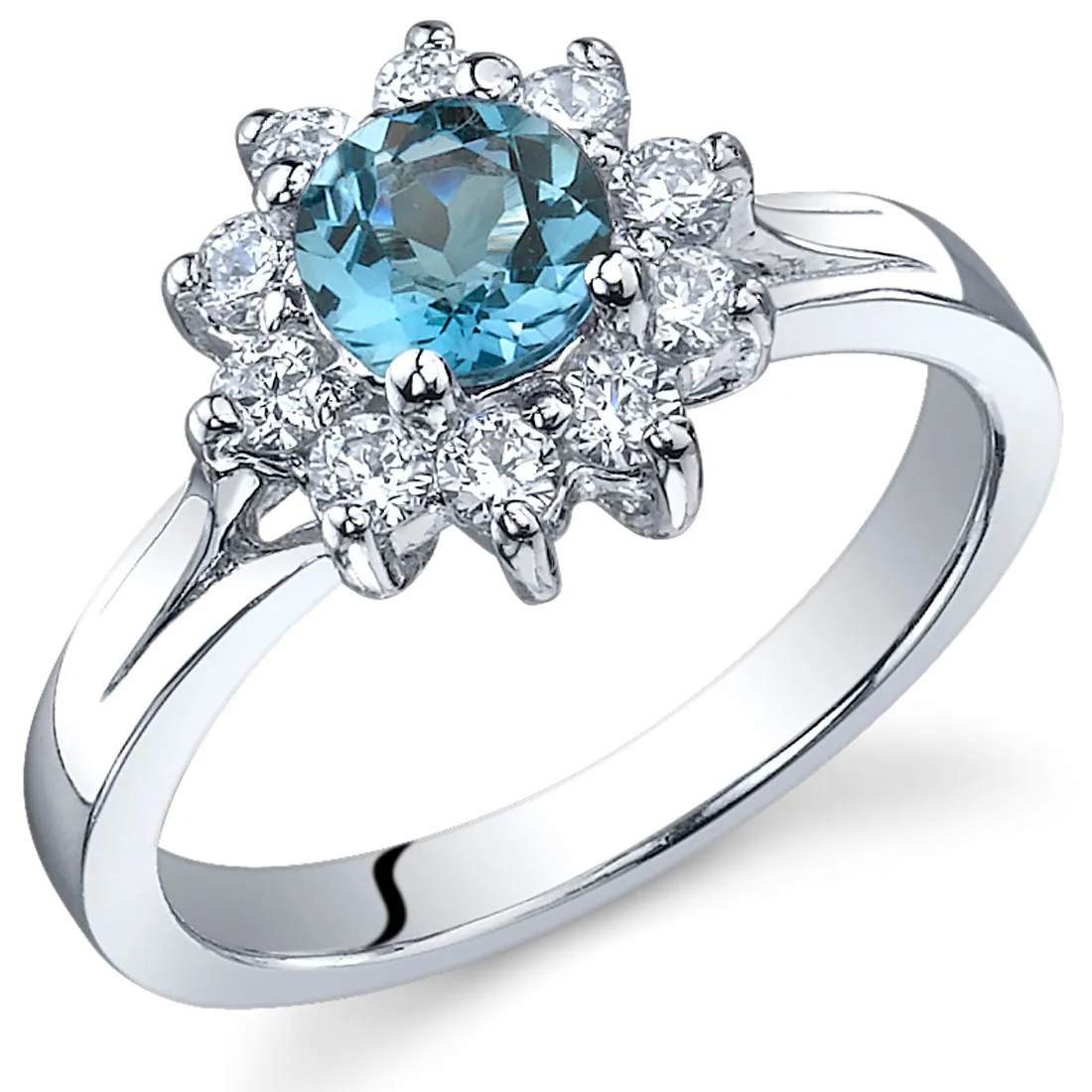 London Blue Topaz Round Cut Sterling Silver Ring Size 7