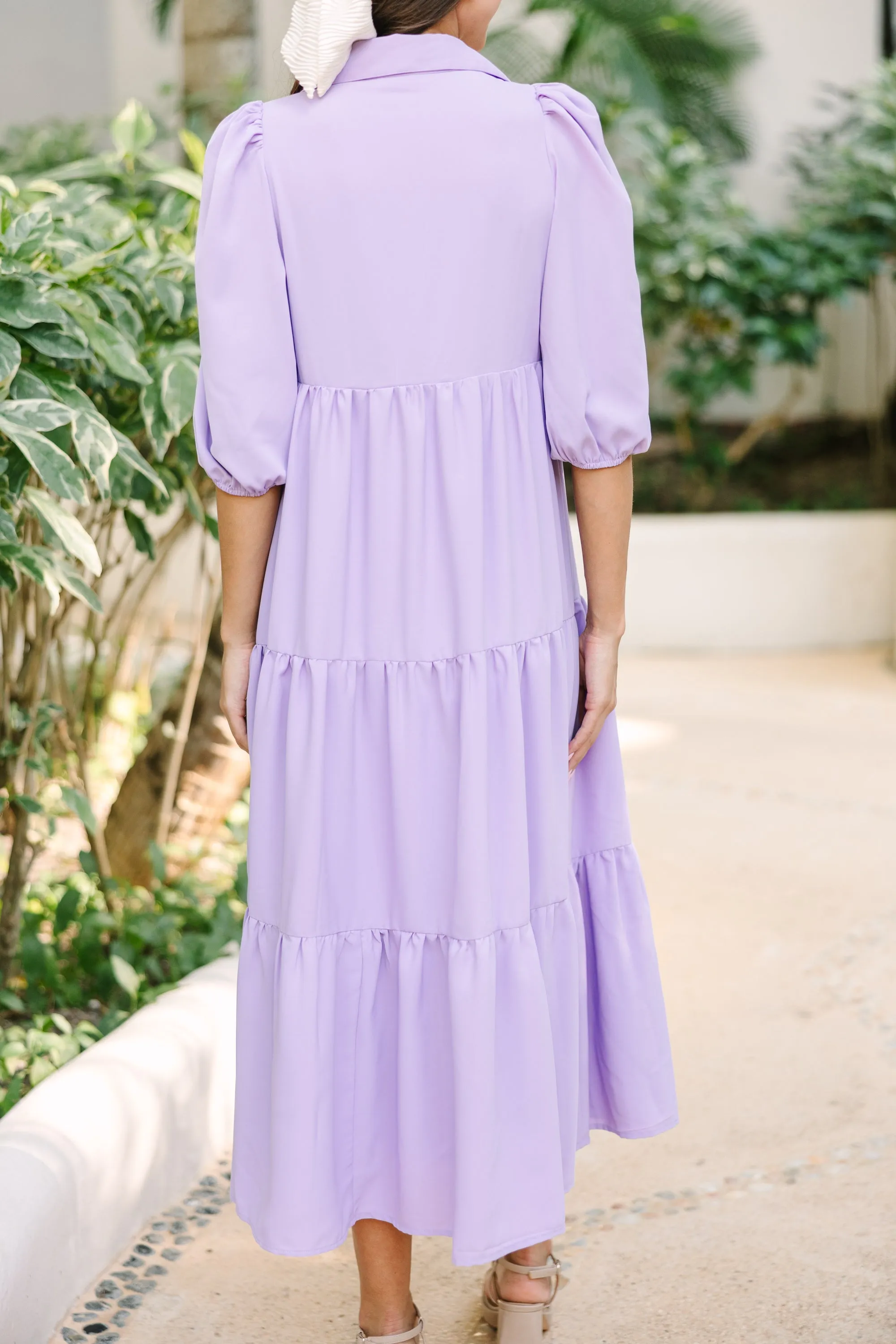 Love Found Lavender Purple Tiered Midi Dress