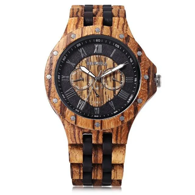 Luxury Wooden Watch with Wooden Bracelet and Quartz Display