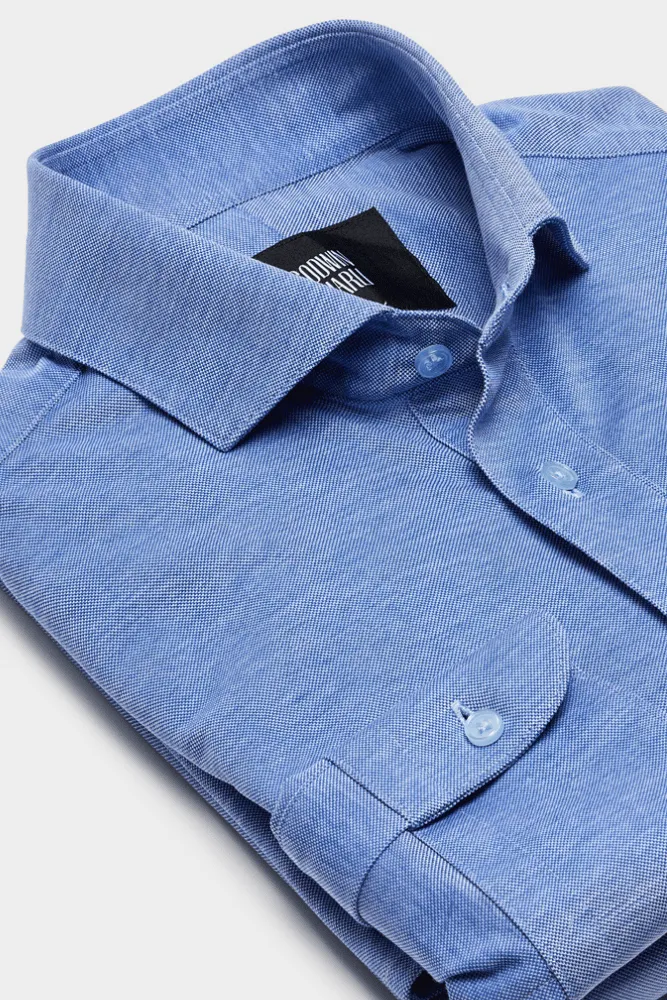 Magnus Long Sleeve Polo Shirt - Blue Cotton Pique