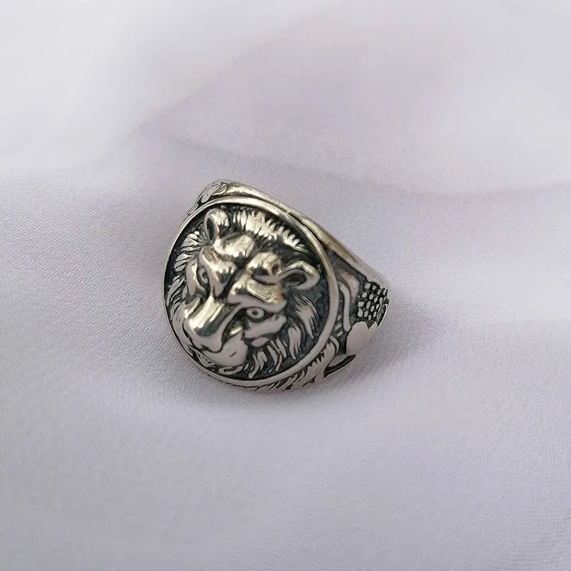 Male Lion 925 Sterling Silver Vintage Steampunk Retro Bike Ring