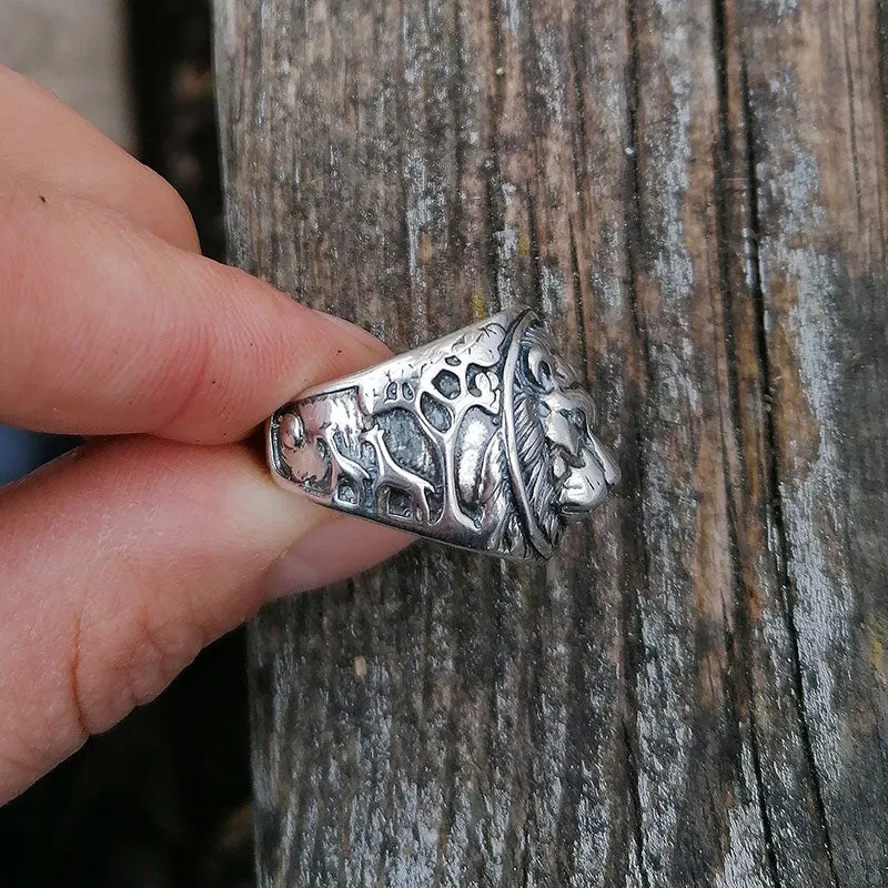 Male Lion 925 Sterling Silver Vintage Steampunk Retro Bike Ring