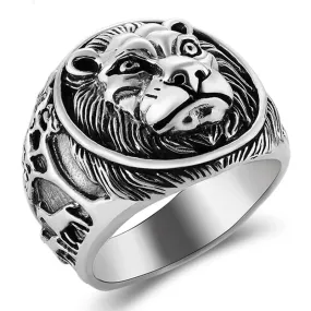 Male Lion 925 Sterling Silver Vintage Steampunk Retro Bike Ring